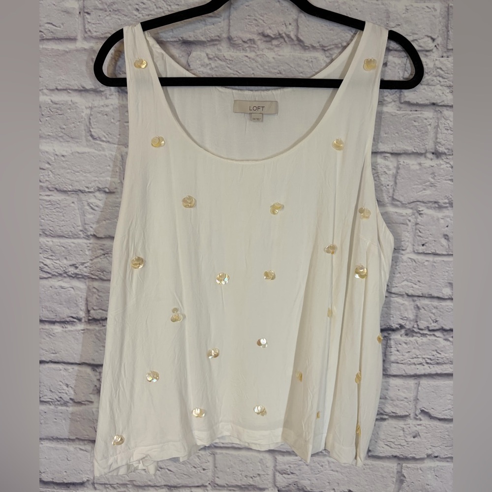 LOFT Ivory Sequin Beaded Embellished Sleeveless Tank Top Blouse Size XXL - Picture 1 of 6